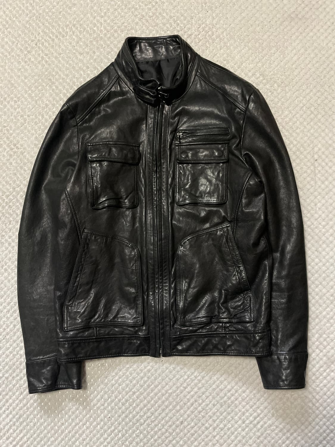 웨스턴 무드 램스킨 양가죽 절개 포켓 레더 자켓 상품이미지1