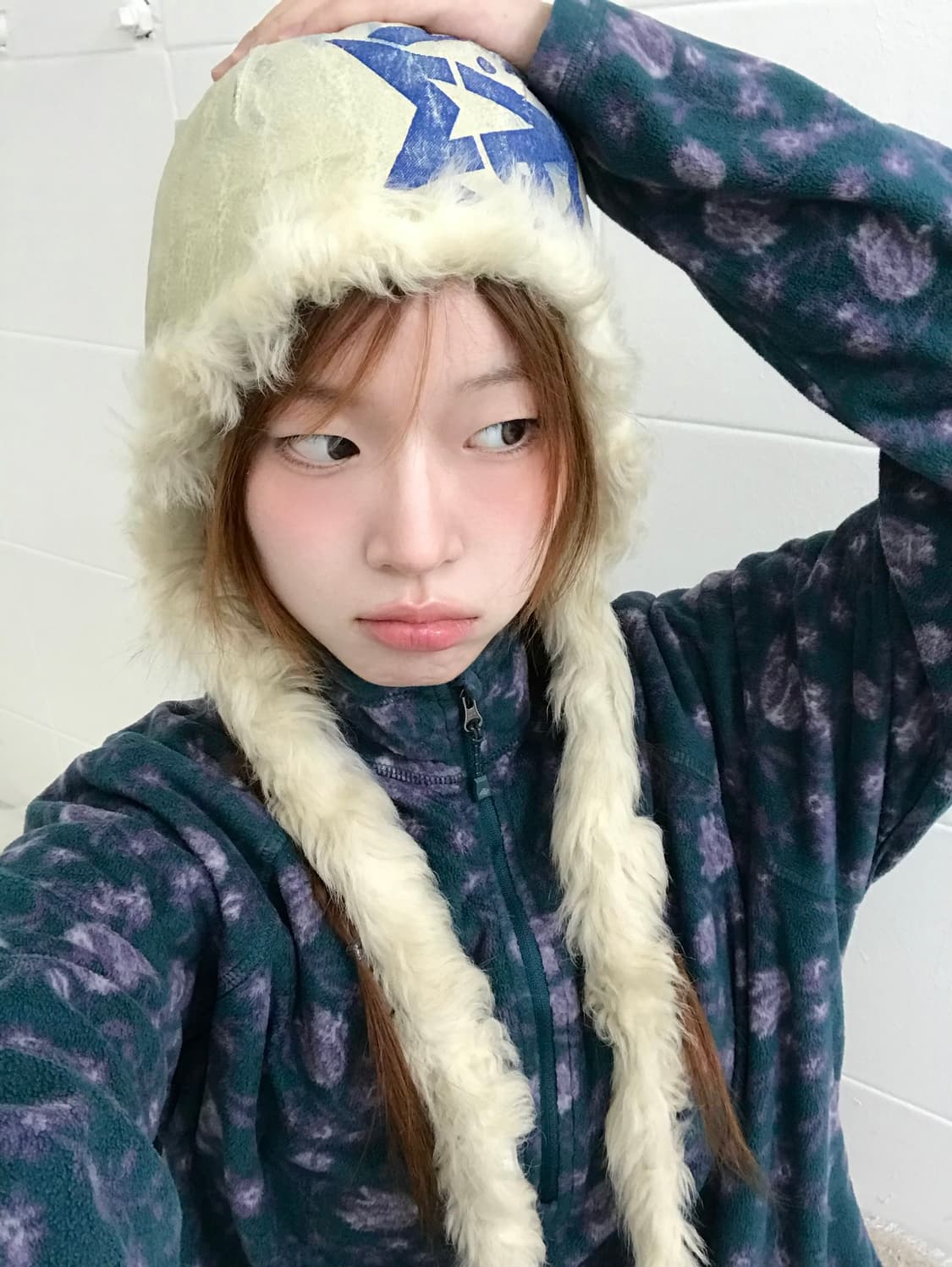 빈티지 아이보리 레더 퍼 모자 상품이미지1