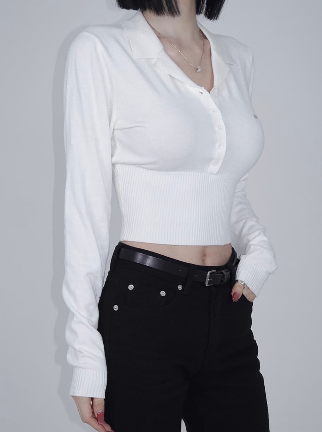 (새상품) 페일제이드 카라 니트 티 화이트  상품이미지7