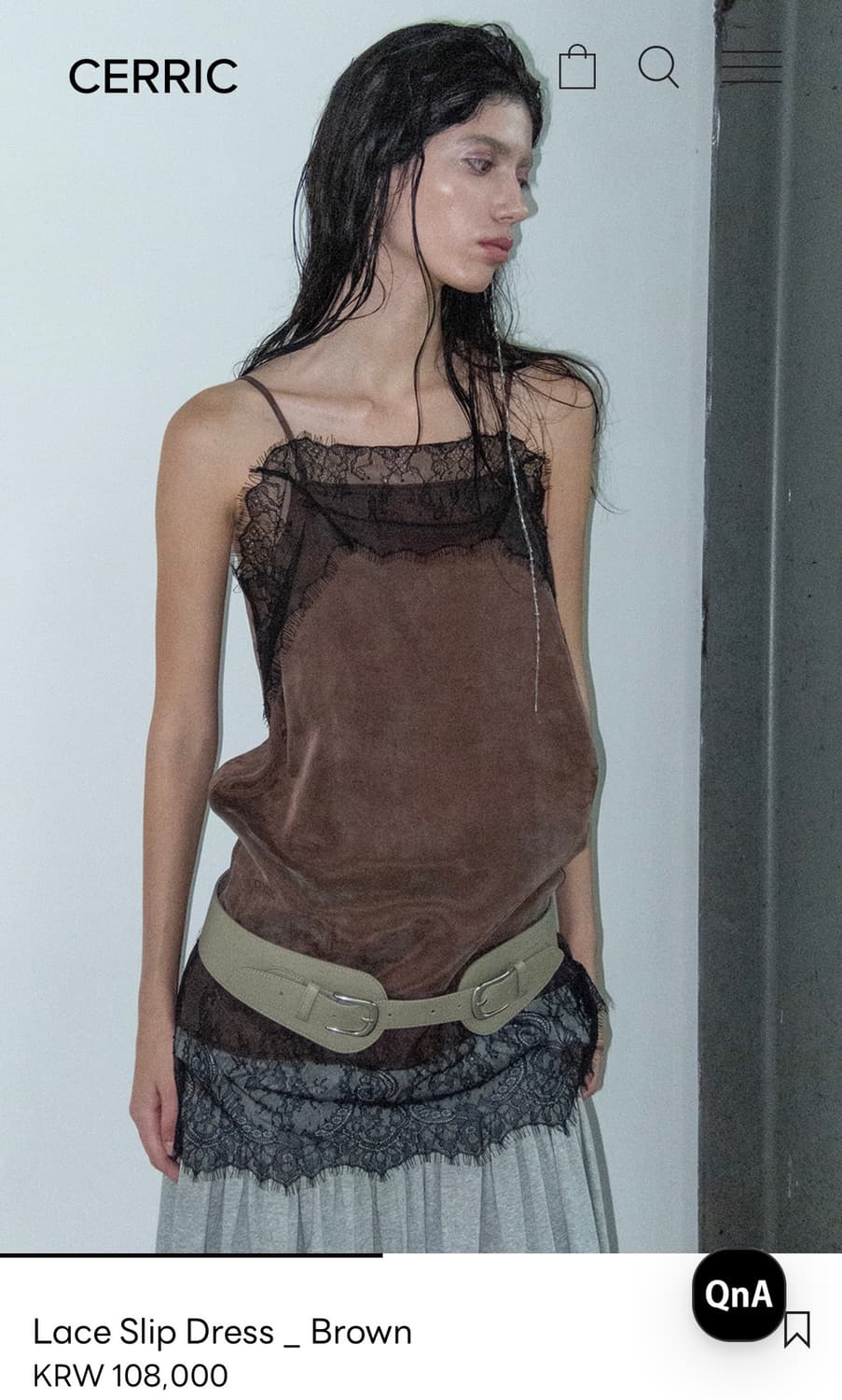 CERRIC Lace Slip Dress Brown 상품이미지3