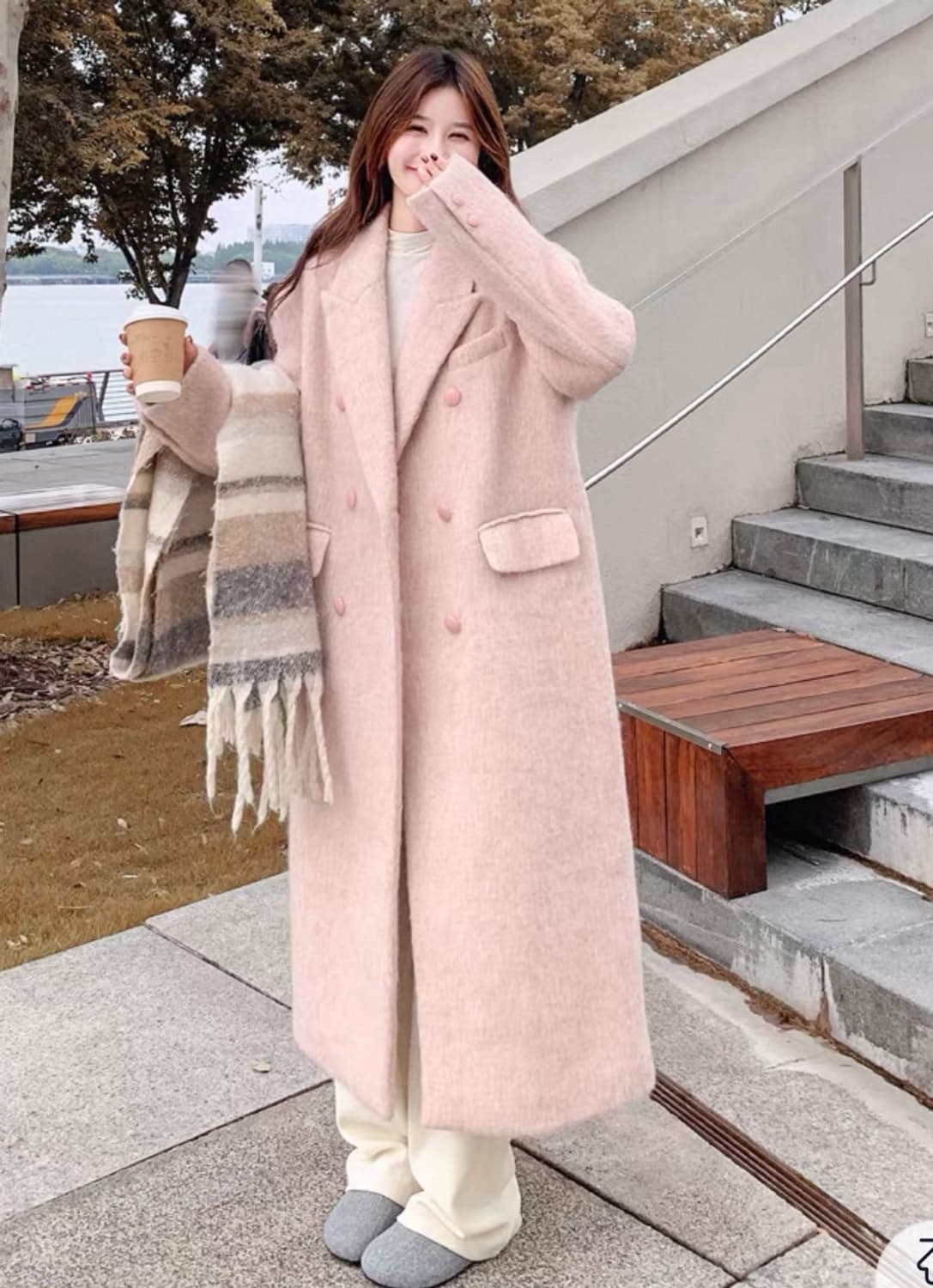 핑크 울 롱코트 상품이미지4