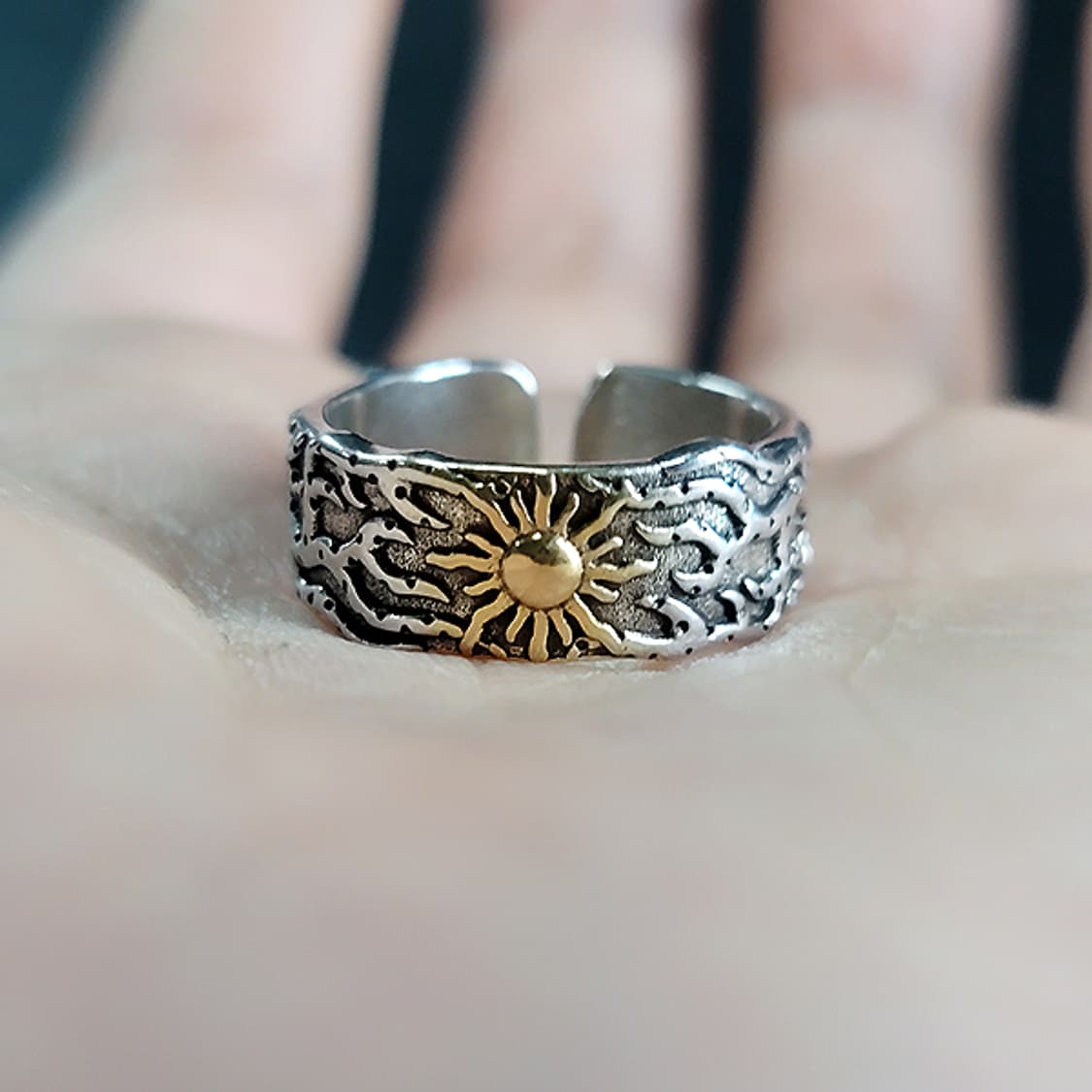 Ignael 백동 남자 엔틱 빈티지 명품 고대 양각 태양 반지 상품이미지7