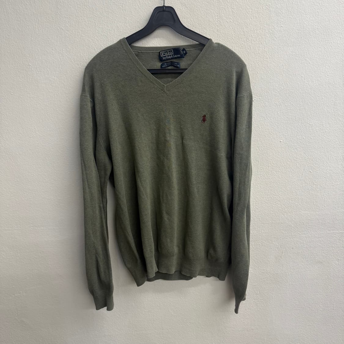 폴로 랄프로렌 피마코튼 브이넥 카키 니트 M 상품이미지1
