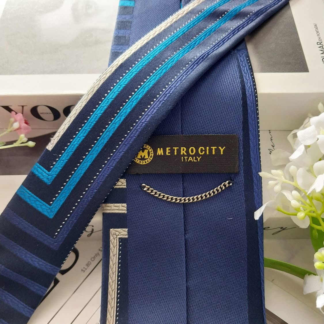 메트로시티 실크 네이비 스트라이프 넥타이 9cm A+등급 K1979 상품이미지5