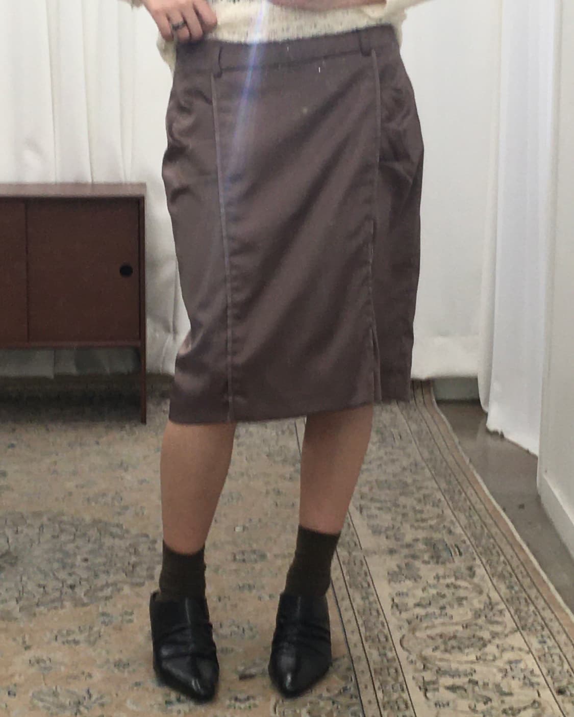 브라운 새틴 미디 스커트 상품이미지2