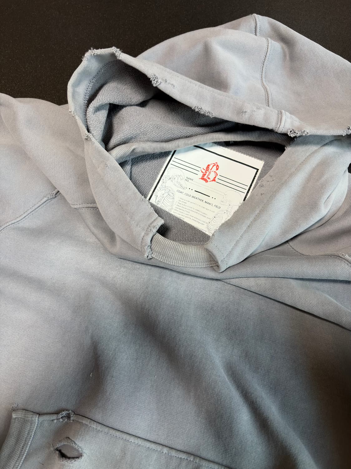 블랙아웃 후드티 그레이 데미지버전 상품이미지3