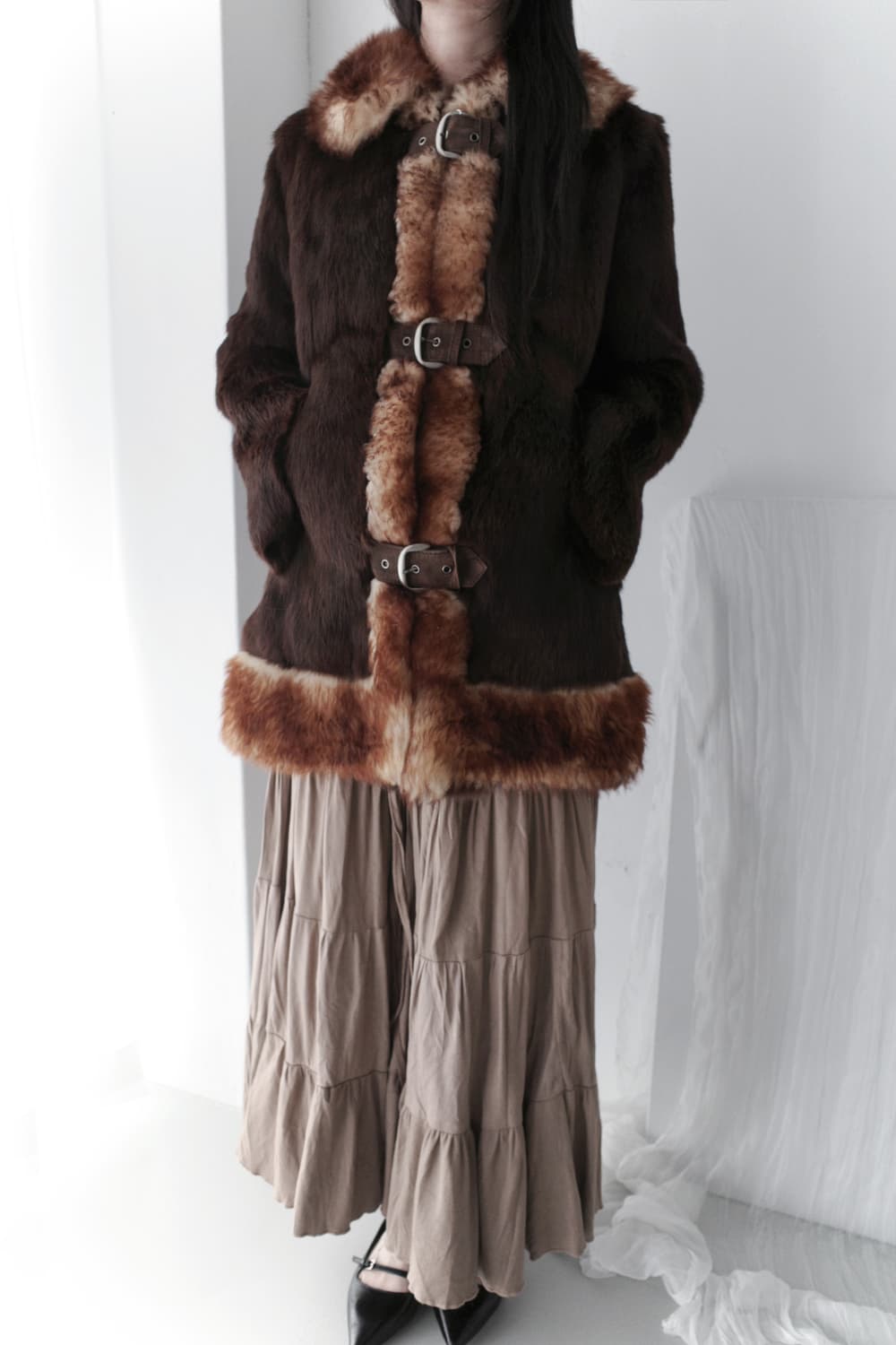 fox fur buckle coat 상품이미지7
