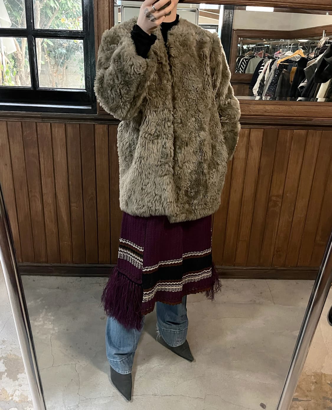 LENZ plum fringe knit skirt 상품이미지1