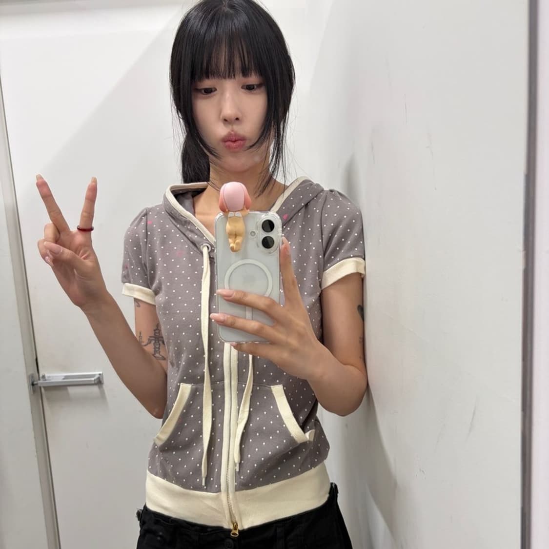 모리걸 도트 반팔 후드집업 상품이미지4