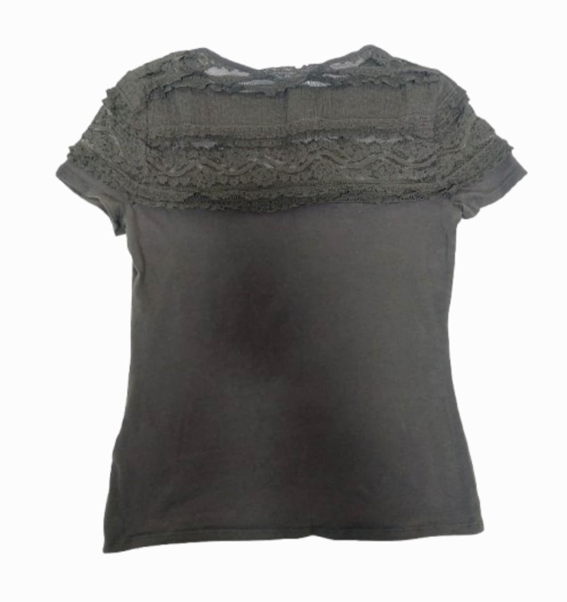 모리걸 카키 레이스 슬림핏 레이어드 시스루 반팔 상품이미지3