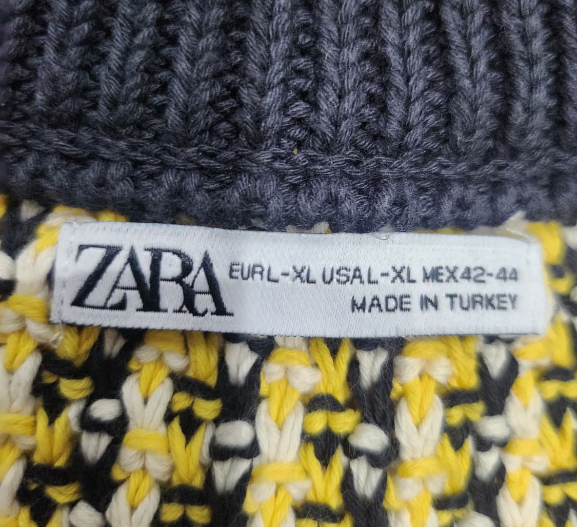 ZARA 자라 옐로우 블랙 패턴 니트 조끼 XL 상품이미지3