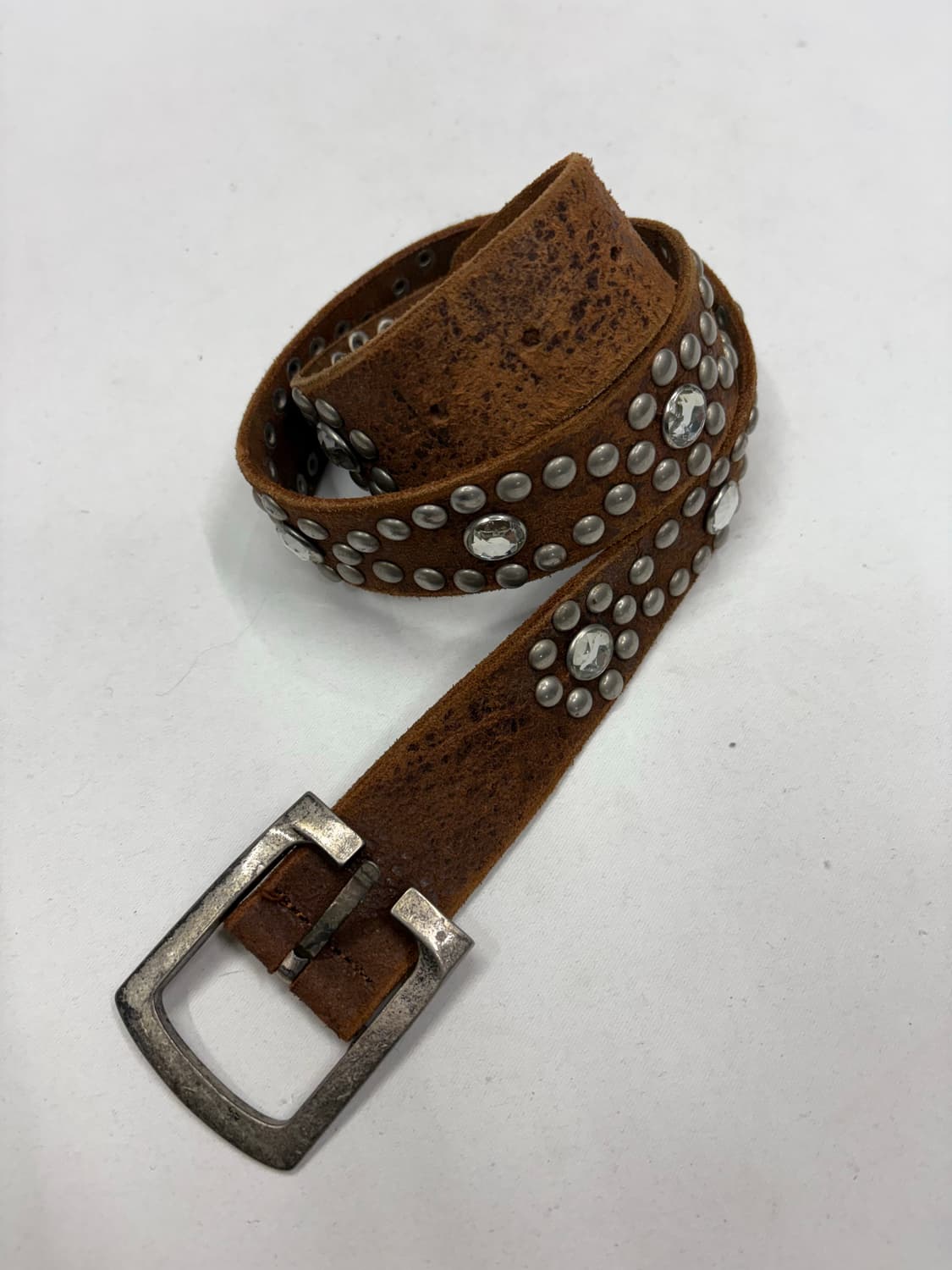 빈티지 브라운 레더 웨스턴 스터드 벨트 상품이미지1