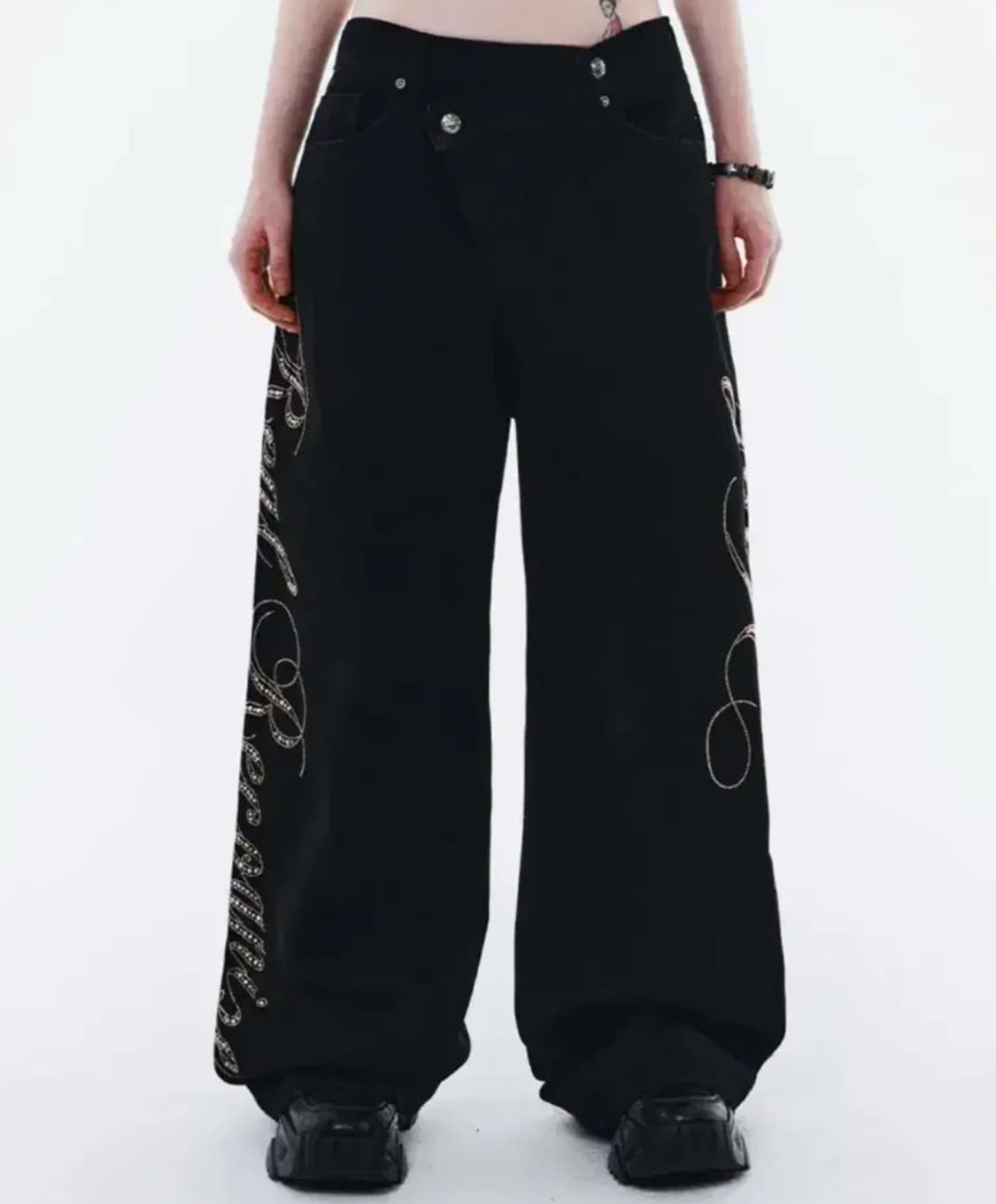 Yeel 사이드 큐빅 데님 팬츠 바지 블랙 와이이엘 상품이미지1