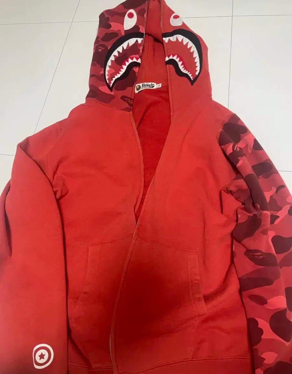 베이프 샤크 적계 후드집업 xl 자카드레드 판 상품이미지1