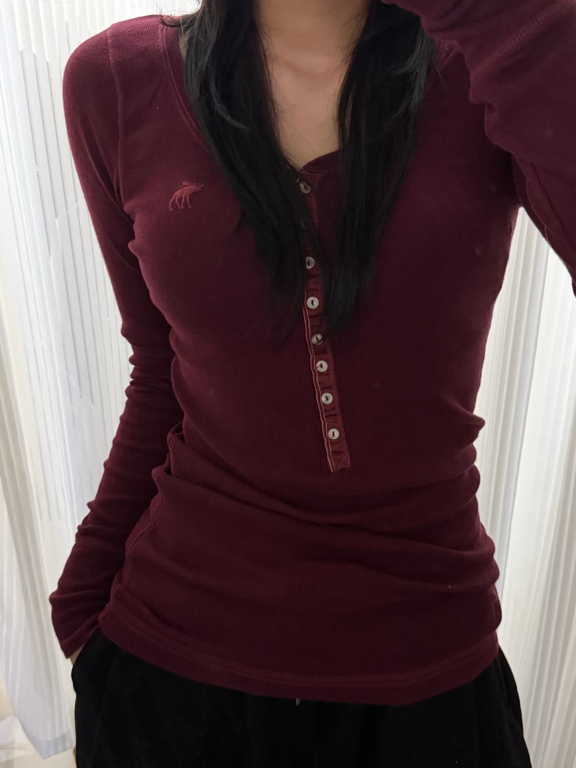 딱붙핏 아베크롬비 버건디 와플 긴팔티셔츠 L 상품이미지1