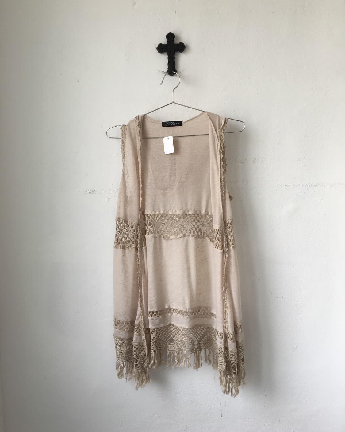 Fringe crochet layer hood open vest 상품이미지1