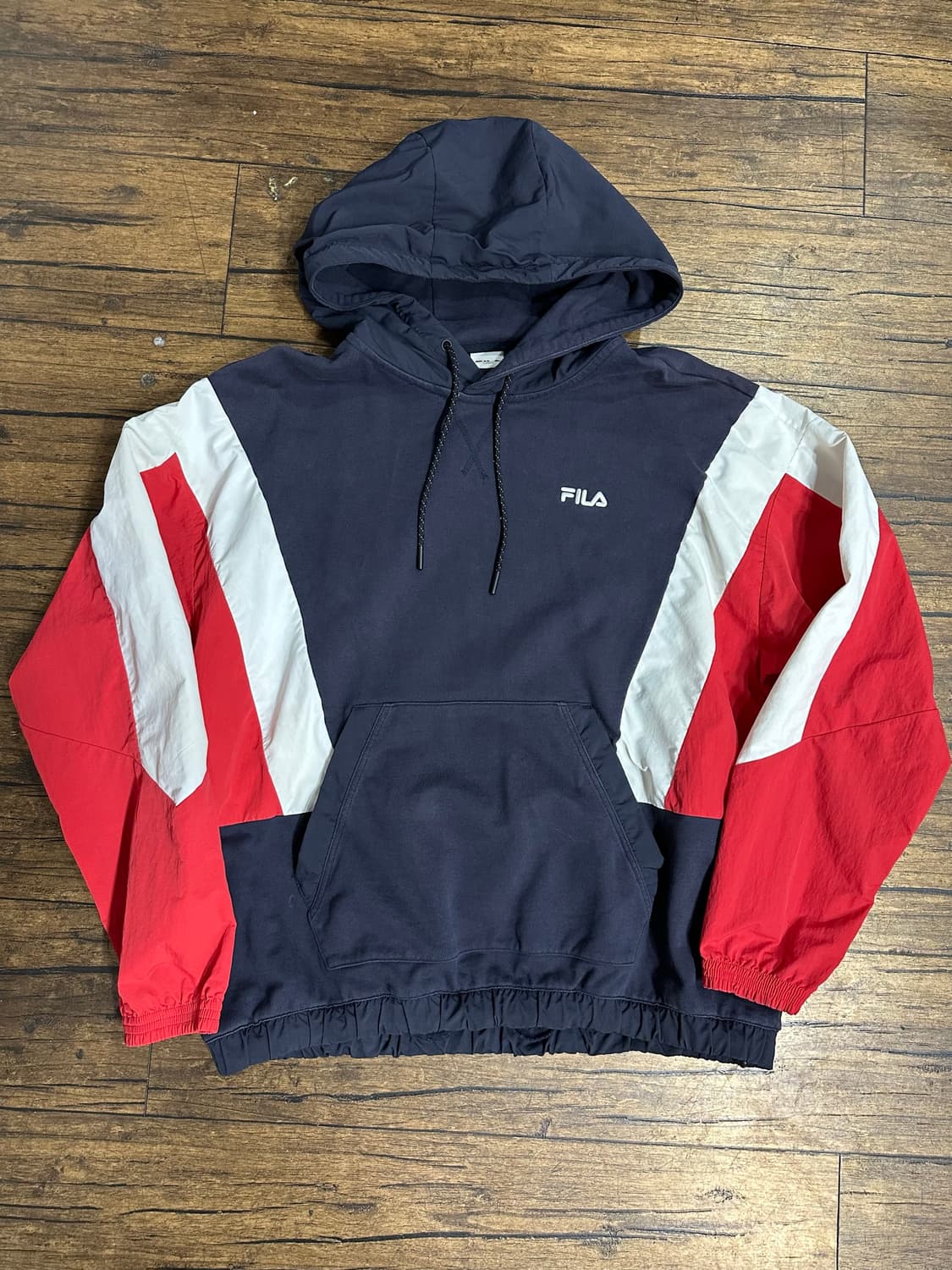 휠라 FILA 컬러블록 후드 아노락 후드티 L 네이비 레드 화이트 상품이미지1