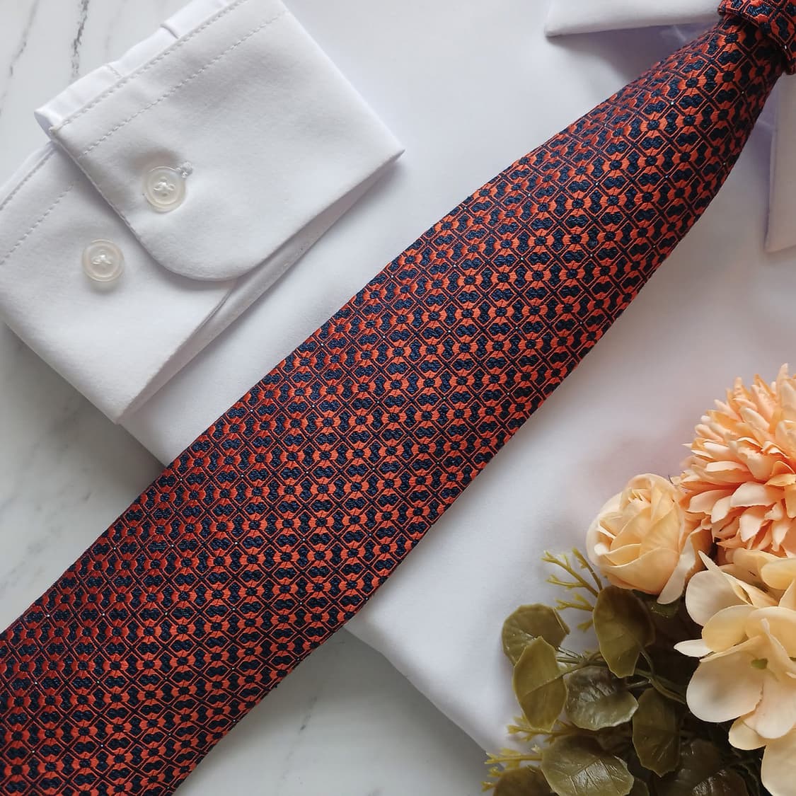 DAKS 닥스 넥타이 네이비 오렌지 패턴 S~A+등급 E896
 상품이미지6