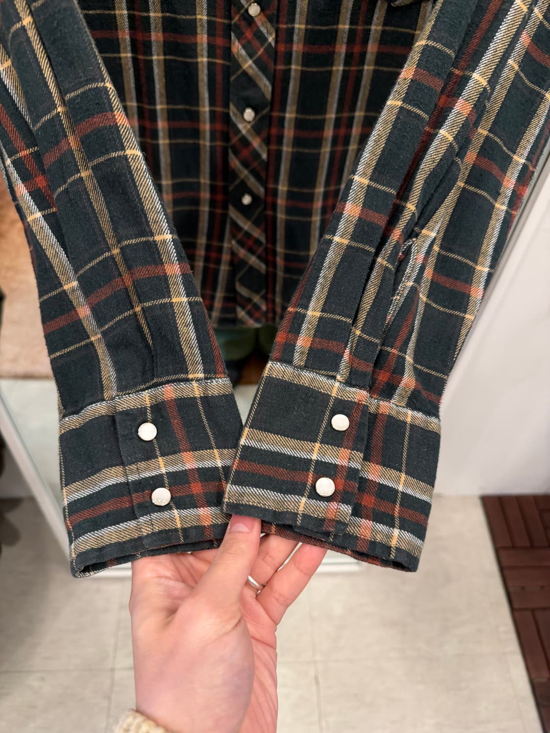 90s Wrangler 랭글러 플란넬 체크 웨스턴 셔츠 상품이미지4