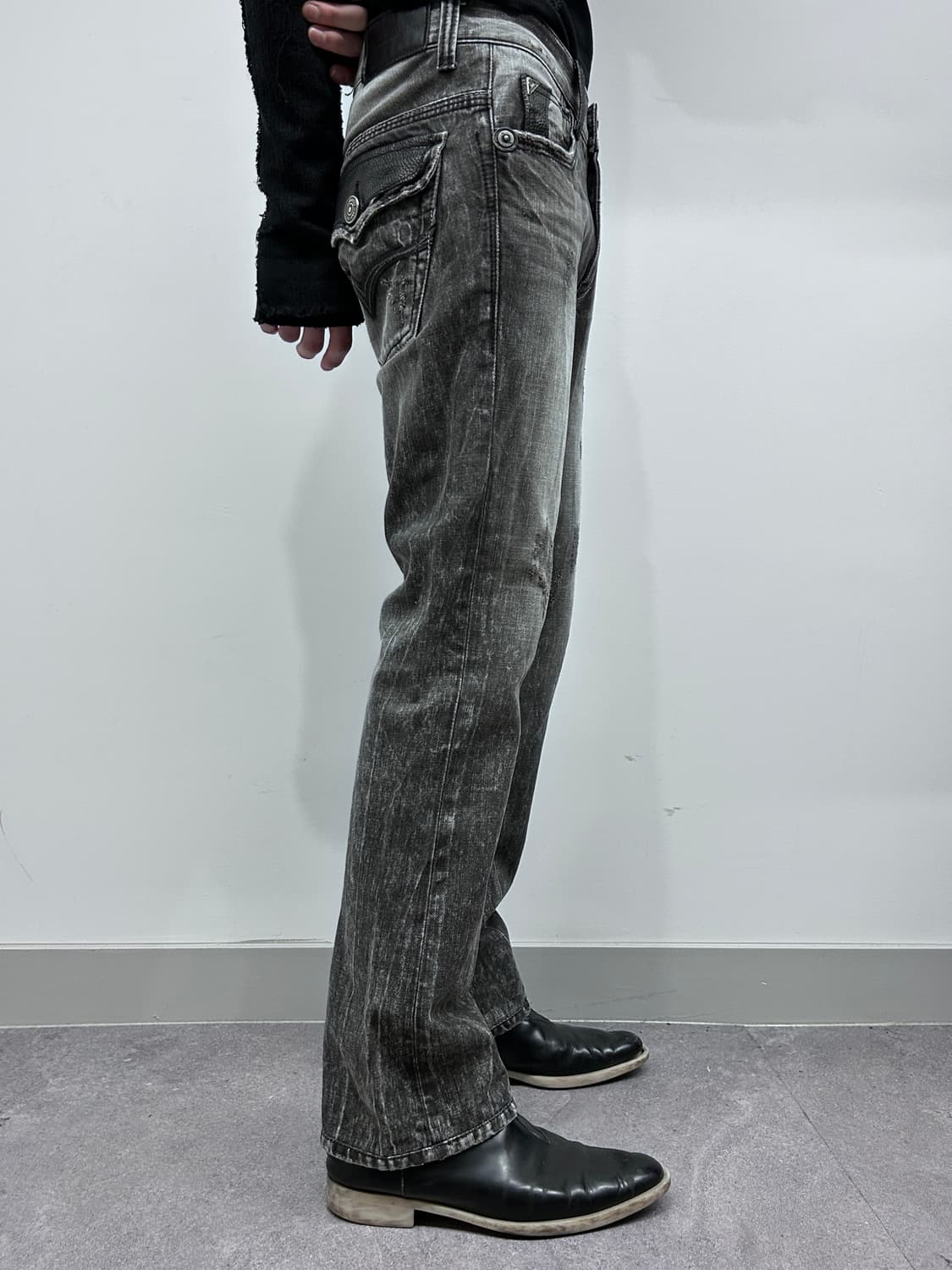 레더 패치 워싱 데님 상품이미지2