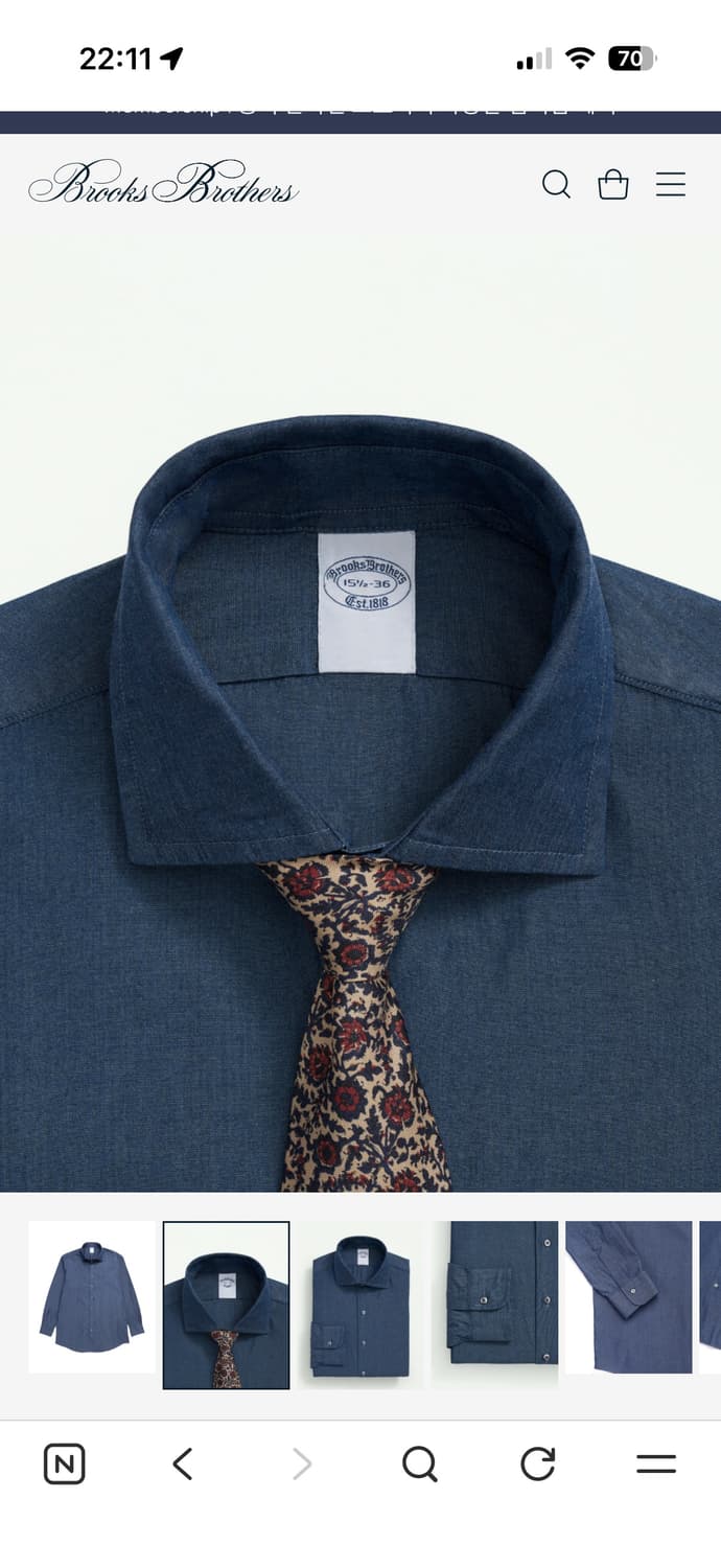 새상품)브룩스 브라더스 슬림핏 샴브레이 잉글리시 스프레드 칼라 드레스셔츠 상품이미지1