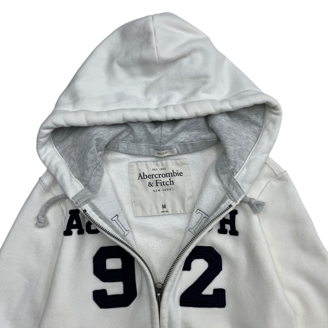 아베크롬비 네이비 센터로고 화이트 후드집업 M 상품이미지5