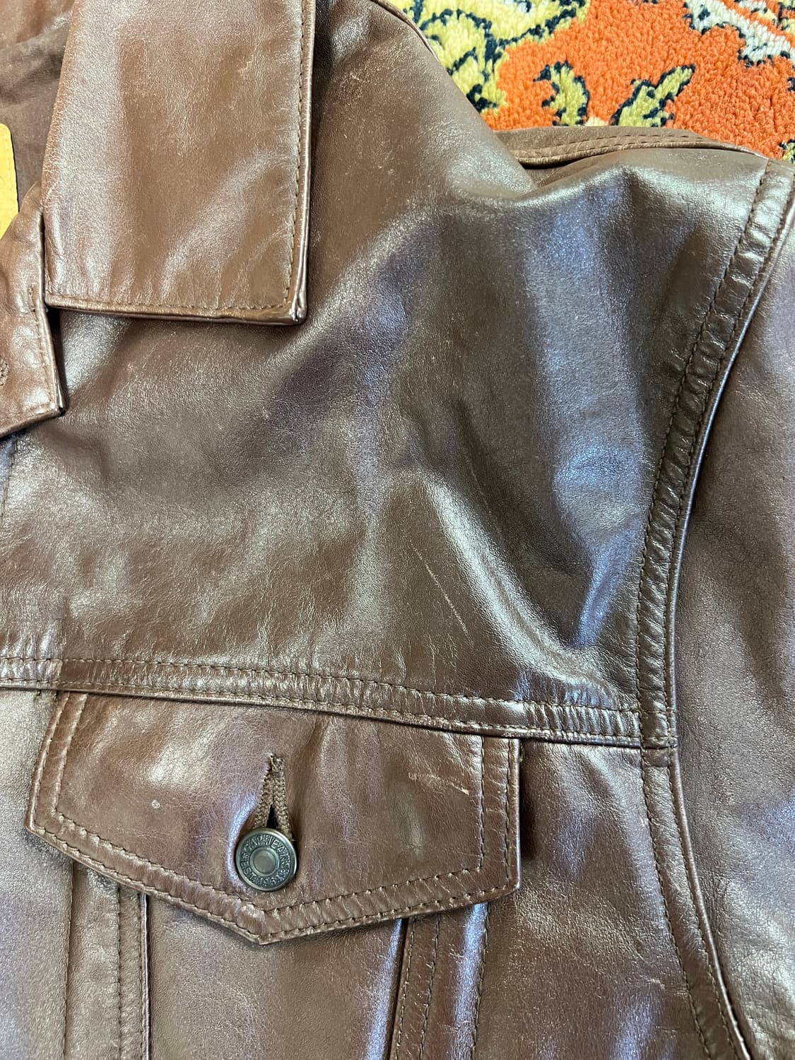 [L] 올드 갭 Gap Blue Jeans 트러커 가죽 자켓 상품이미지5