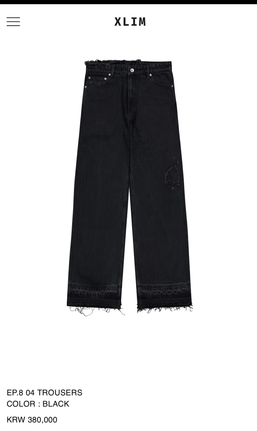 S     xlim ep.8 04 trousers 워시드 블랙 상품이미지1