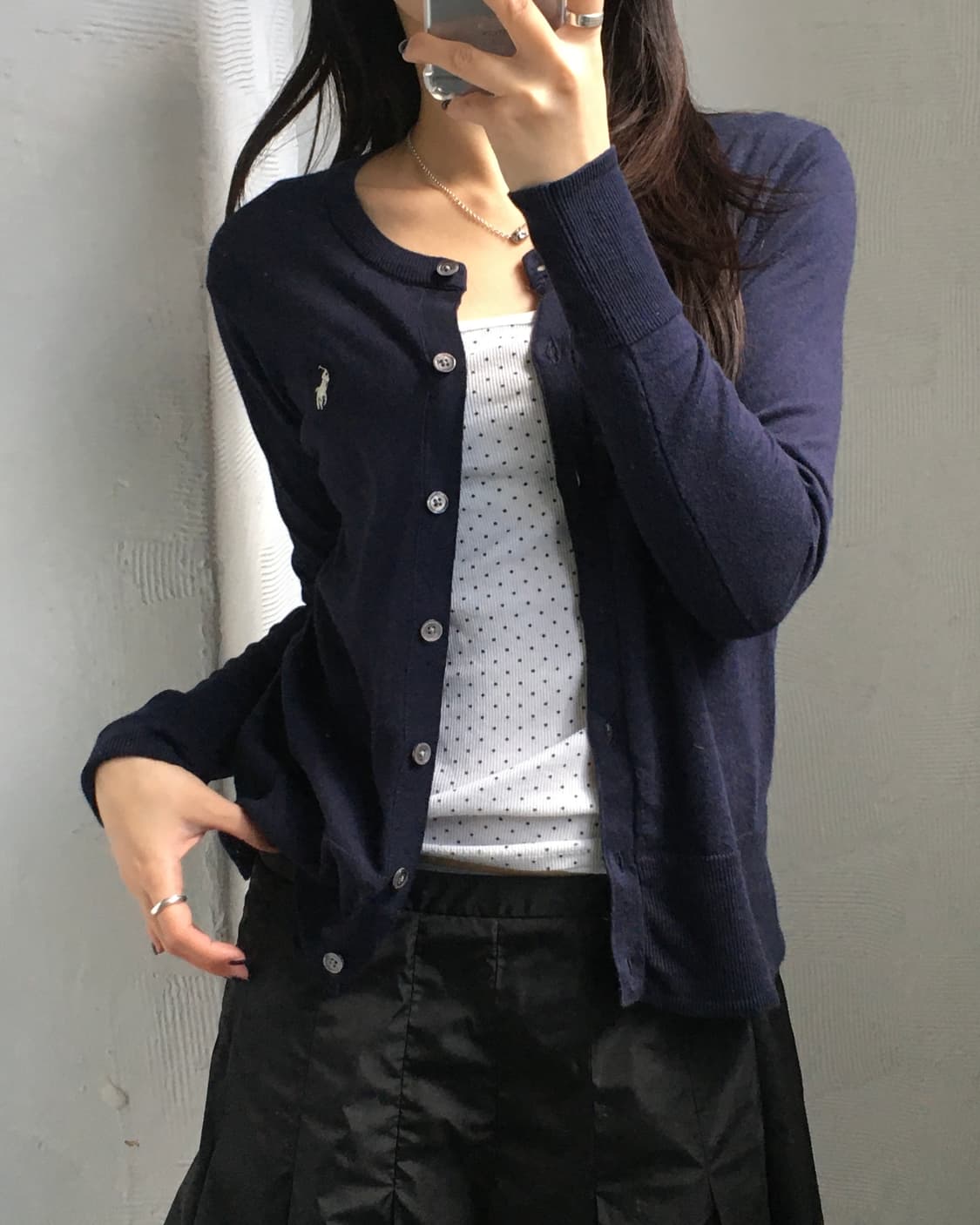 Polo 폴로 랄프로렌 신형 피마코튼 화이트포니 네이비 라운드넥 가디건 상품이미지5