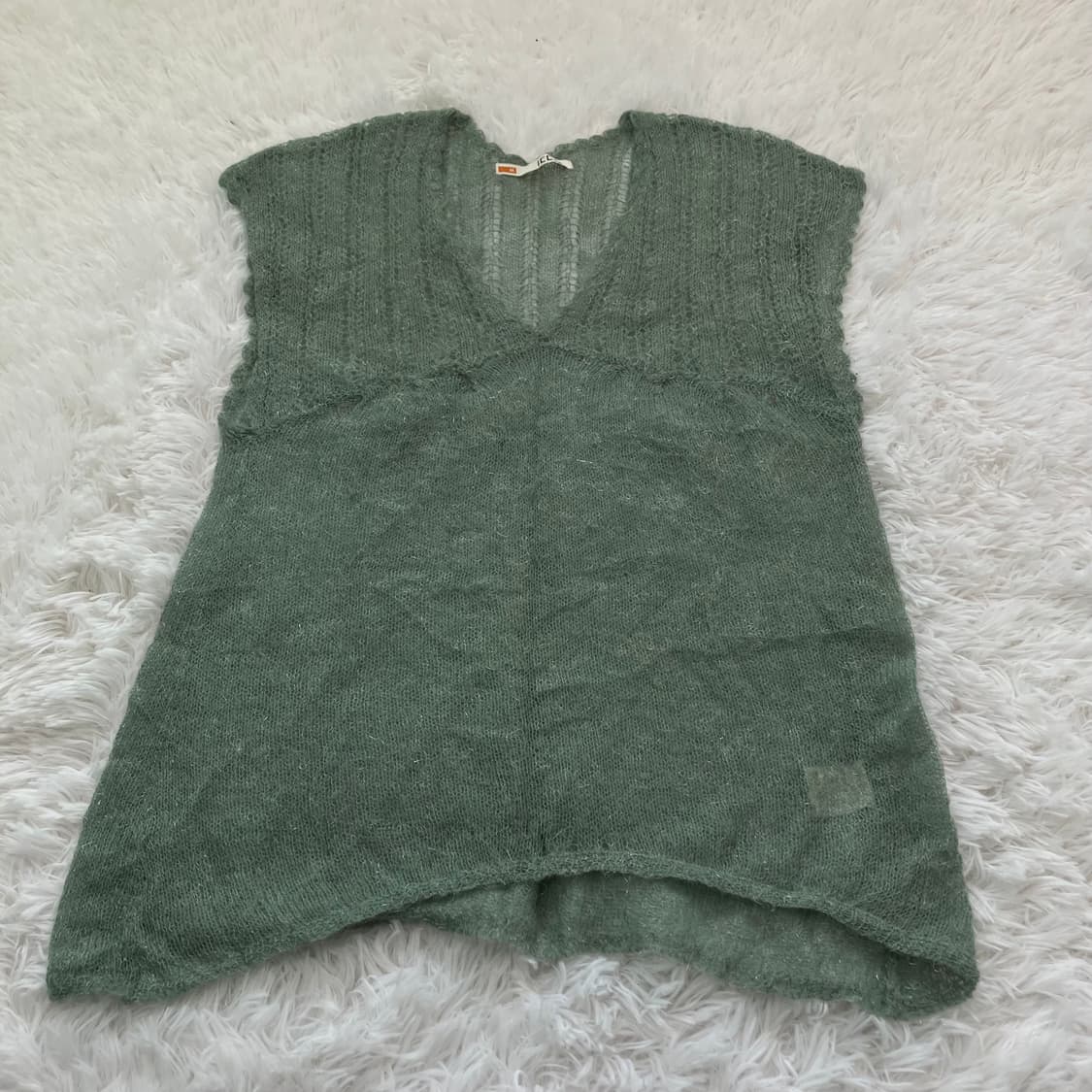 빈티지 민트 펄 브이넥 니트 조끼 781 y2k 스트릿 갸루 펑키 일본빈 상품이미지1