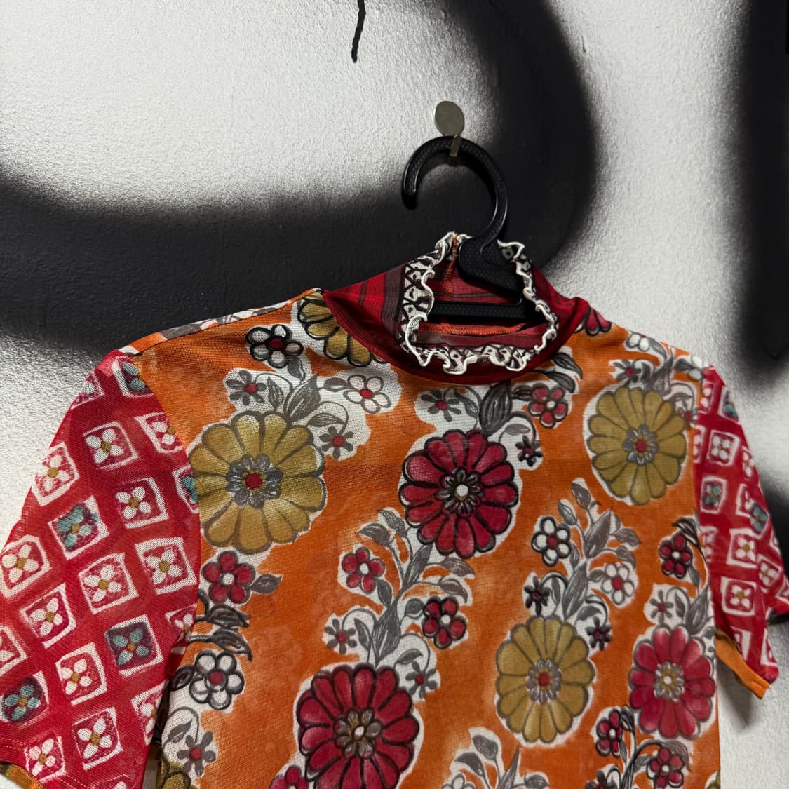 VTG 빈티지 오리엔탈 패턴 시스루 크롭 반폴라 반팔 티셔츠 상품이미지3