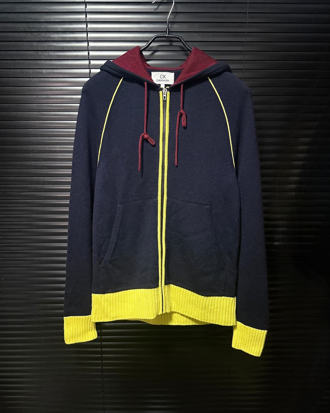 CK 캘빈클라인 울 니트 후드 집업 배색 버건디 노랑 옐로우 남색 네이비 상품이미지2