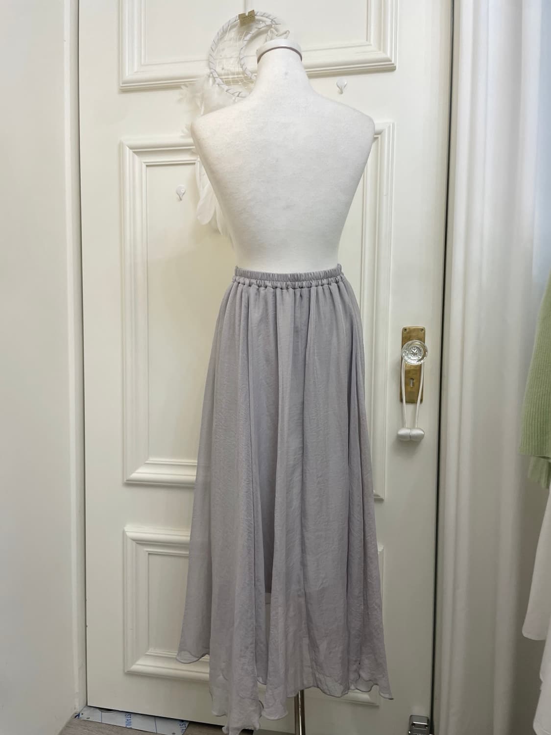 sheer gray beutiful banding long skirt 상품이미지3