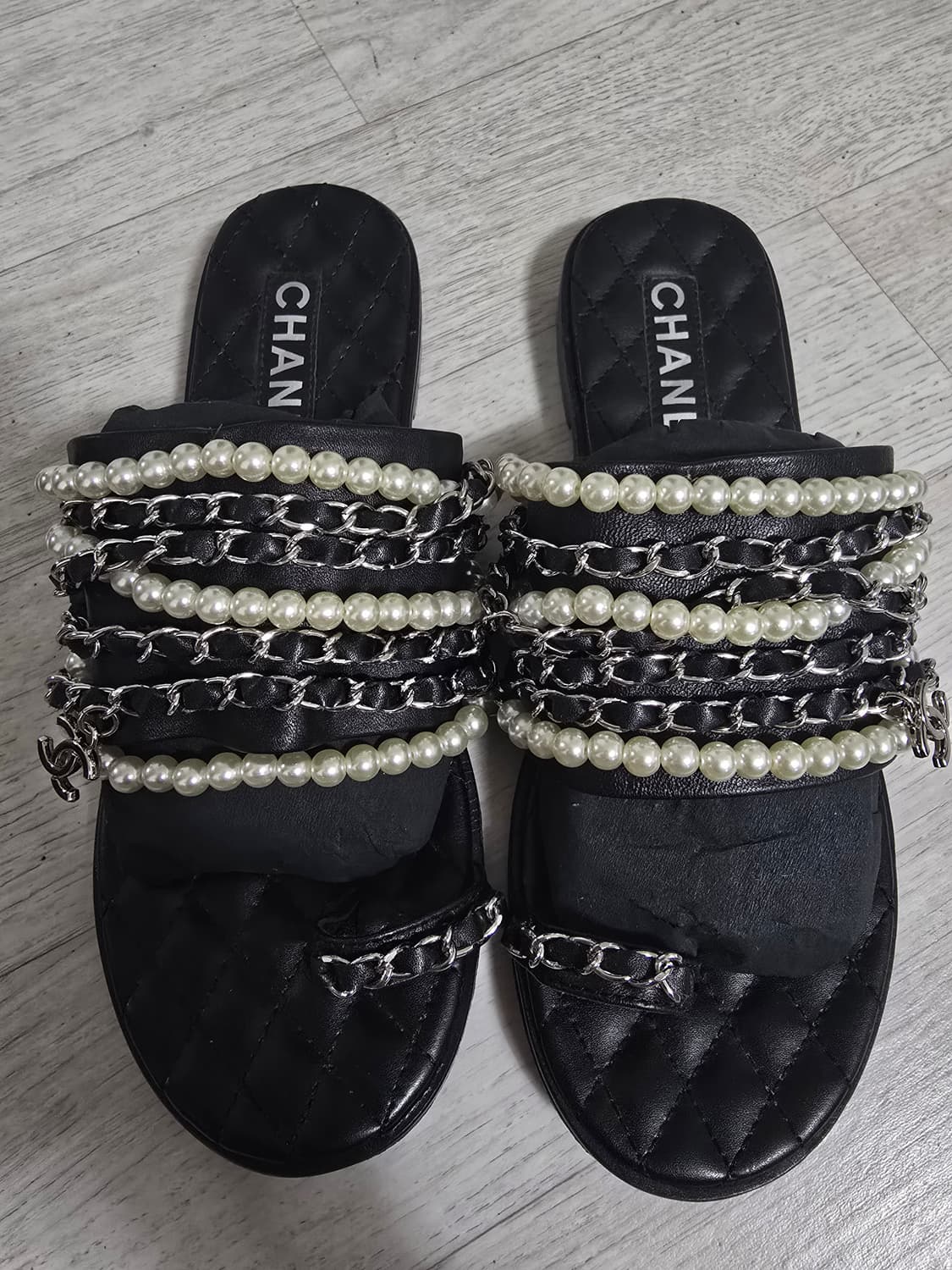 (정품) 샤넬 체인 진주 램스킨 슬리퍼 39(명품 여자 신발 샌들) 상품이미지2