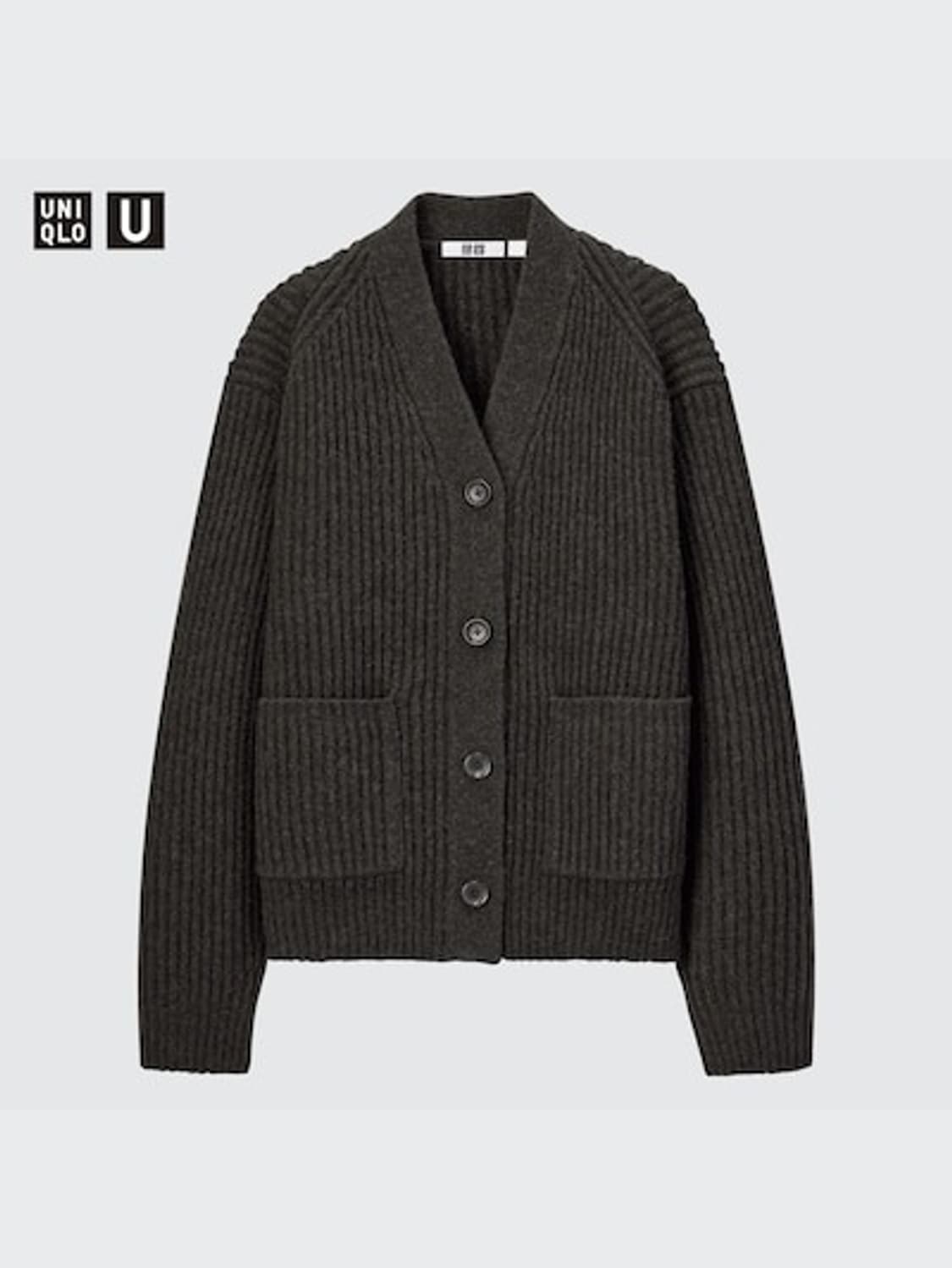 유니클로Ux르메르 우먼스 프리미엄 램스울 립가디건 [다크그레이 / L] 상품이미지4