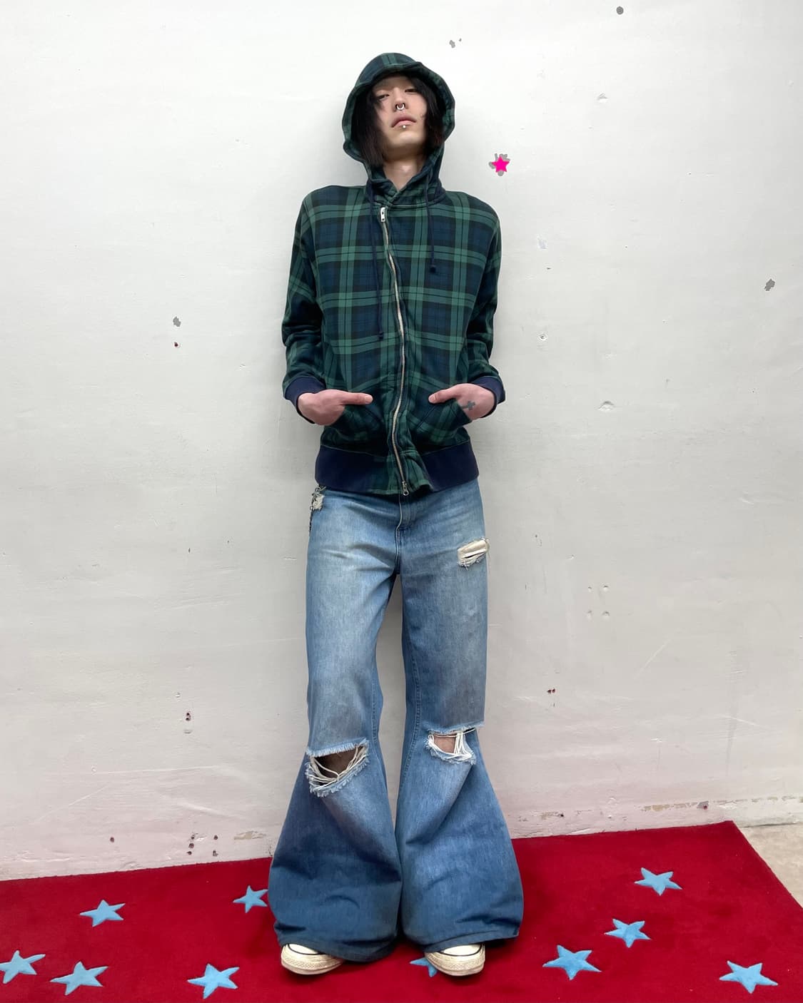 Beams Asymmetric Zipper Check Hooded 상품이미지8