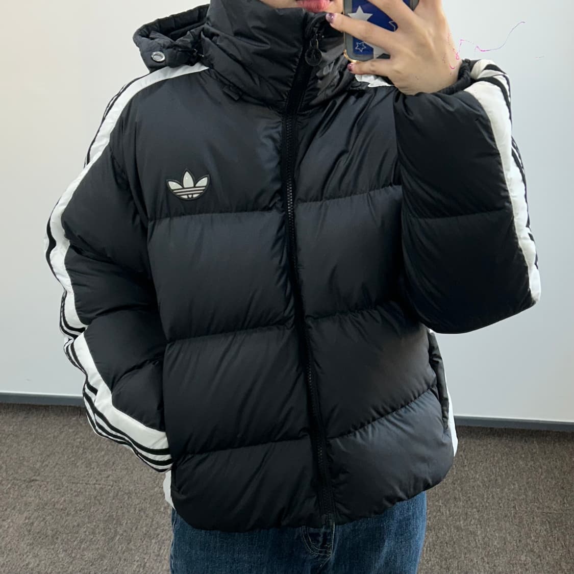 Adidas 아디다스 블록다운 삼선 흰검 블랙패딩 상품이미지1