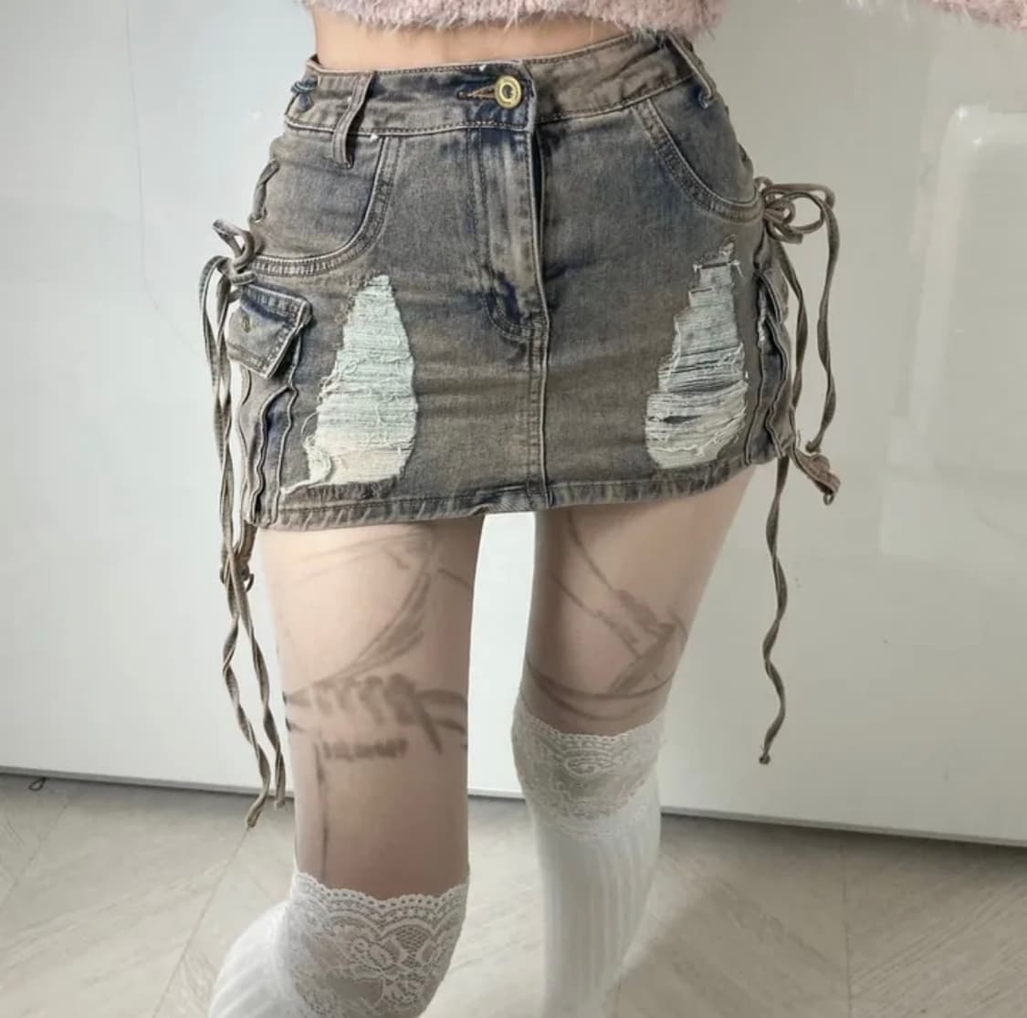 Y2K 사이드 아일렛 코르셋 데님 미니스커트 상품이미지1