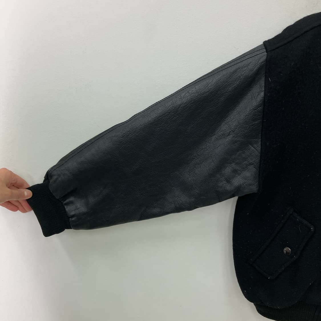 VTG 빈티지 블랙 울 레더 바시티 자켓  상품이미지7