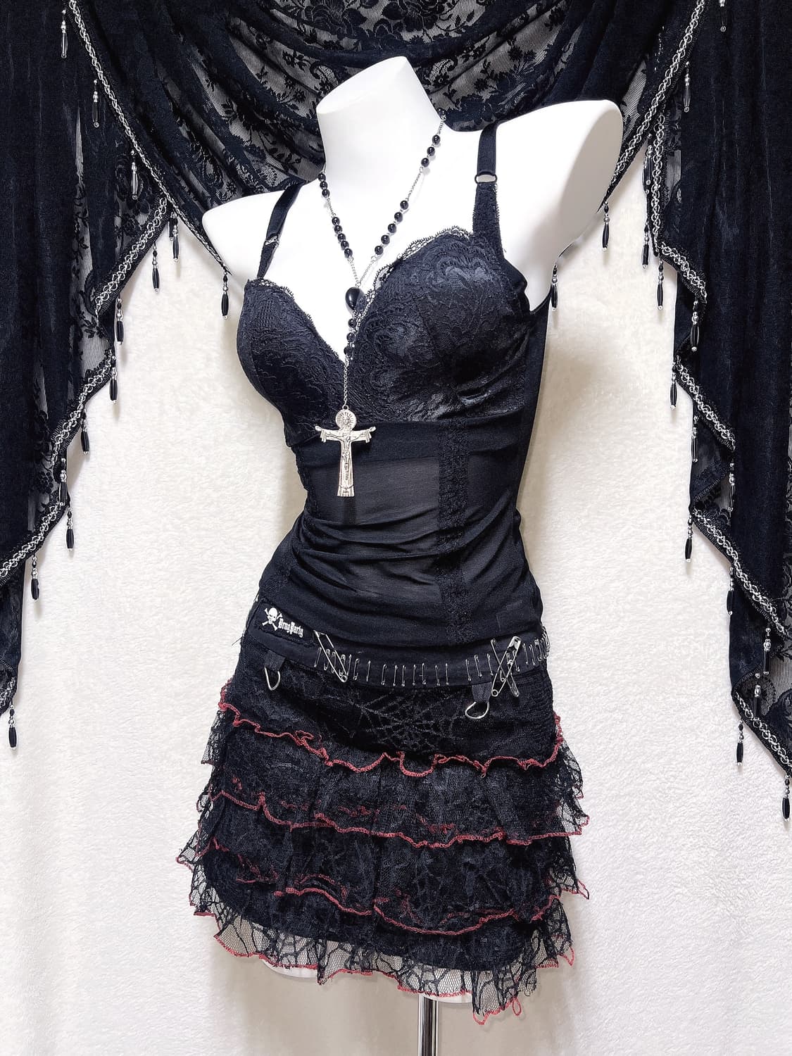 매드펑크st 고스고딕 레이스망사 패치 미니스커트 해골 블러드 치마 미사깔 상품이미지4