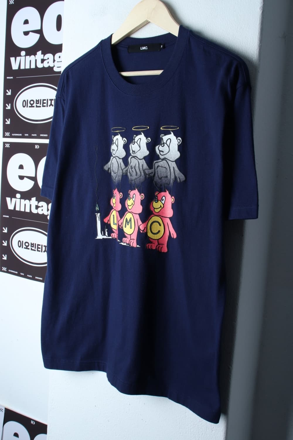 (M-XL) 엘엠씨 반팔 티셔츠 곰돌이프린팅 네이비 키치-H32807 상품이미지1