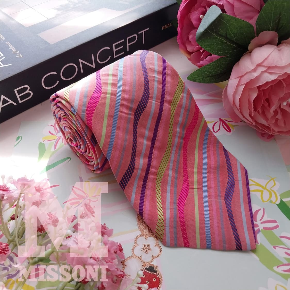 미쏘니 핑크 멀티 스트라이프 넥타이 9.1cm S~A+등급 K2540 상품이미지2