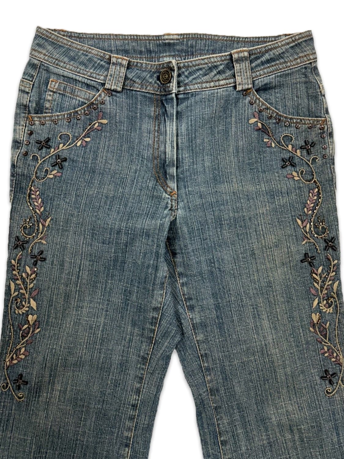 빈티지 비즈 자수 와이드 부츠컷 팬츠 상품이미지2