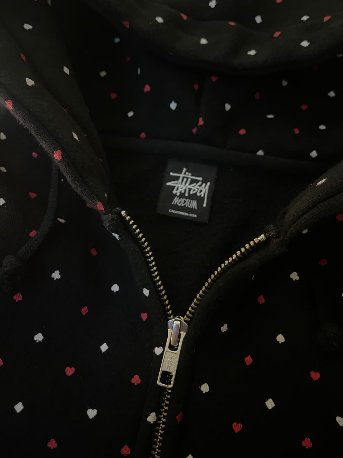 00s STUSSY 스투시 카드 패턴 후드 집업 M 상품이미지4