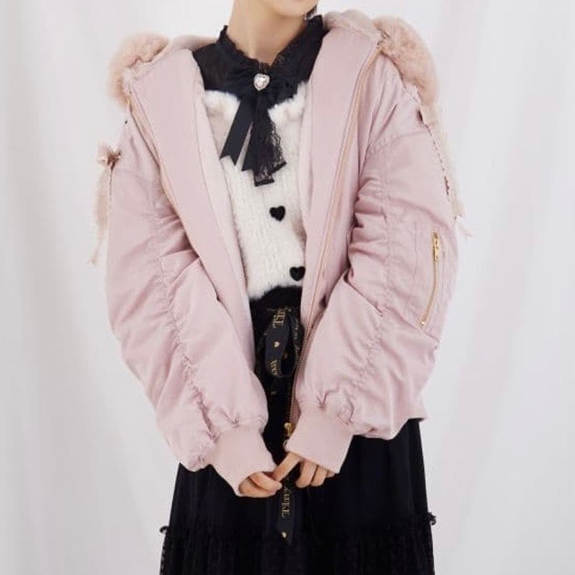 대대장 리즈리사 아방핏 히메갸루 베이비핑크 리본 퍼 패딩 러블리 핀터 상품이미지2