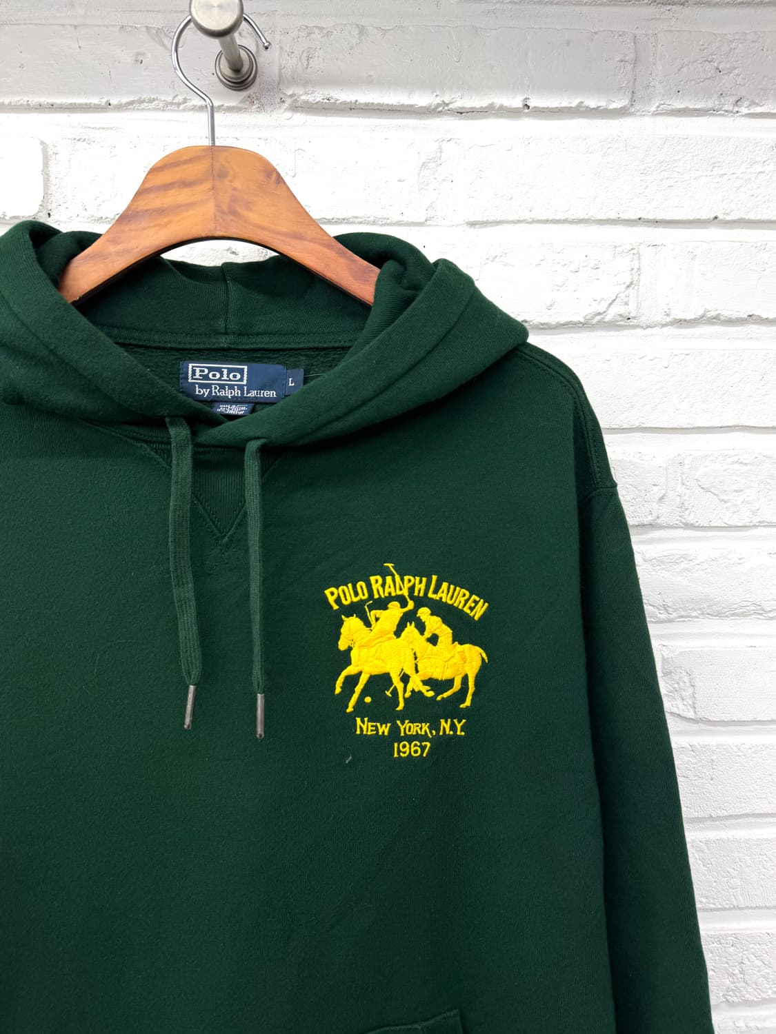 폴로 그린 엠브로이드 로고 기모 후드티 상품이미지4