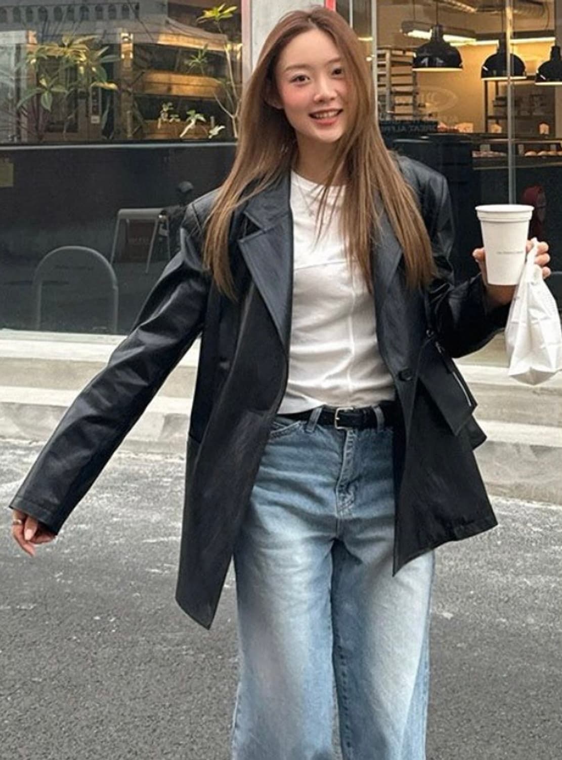 르 Faux leather over-fit blazer black 상품이미지2