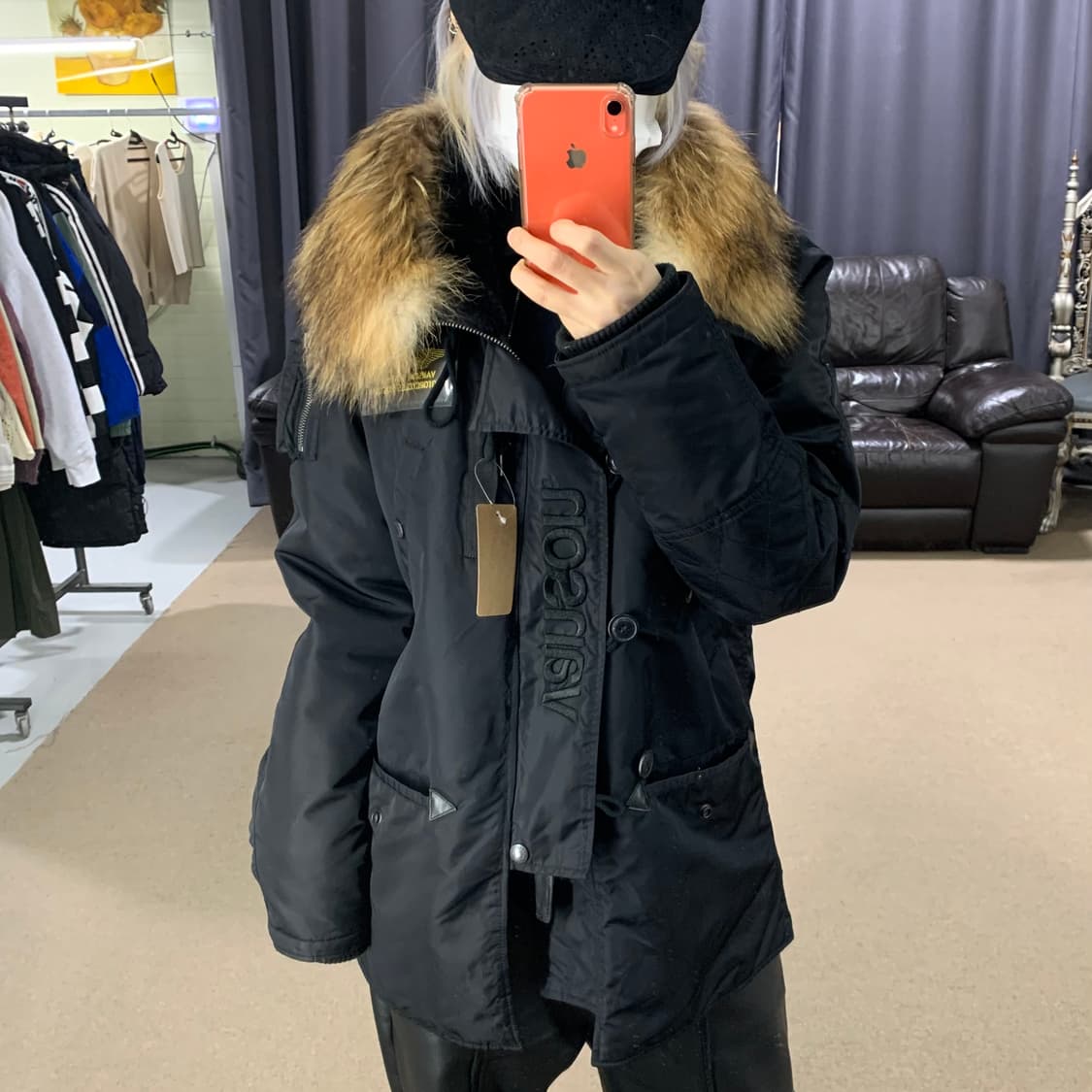 밴슨 보스턴 라쿤퍼 후드 비대칭 버튼 항공점퍼 남성 L n2b n3b 상품이미지2