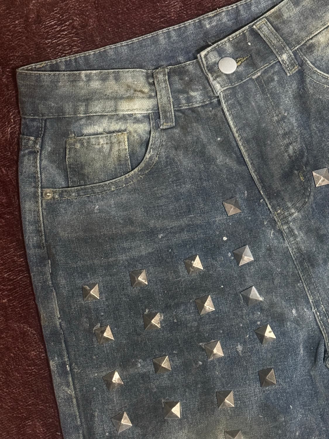 빈티지 왁스 페이팅 메이드 스터드 데님 진  상품이미지4