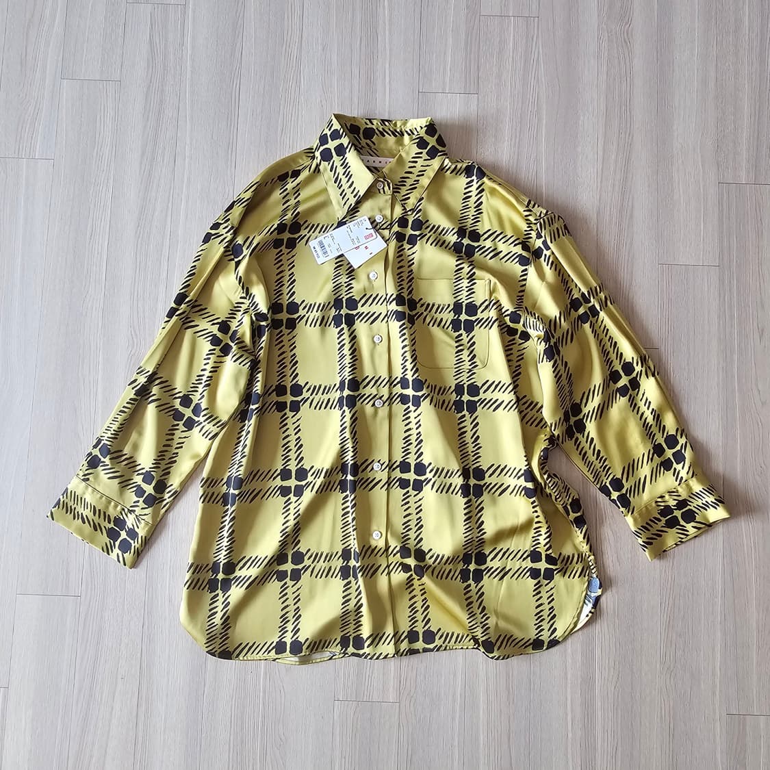 L 새제품) 유니클로 X 마르니 실크 오버사이즈 셔츠 공용 남자 여자 상품이미지1